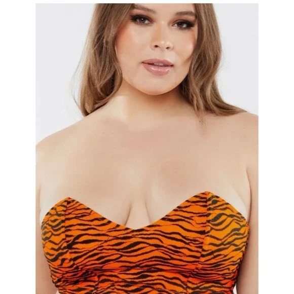 Savage X Fenty All Over Me Lace Bandeau Bralette Plus Size 3X Orange Tiger Print - Picture 1 of 4